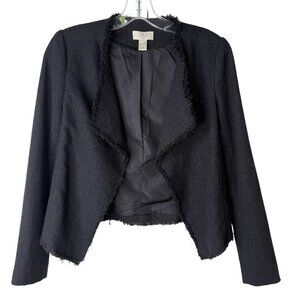 Loft Outlet Womens Black Petite Open-Front Jacket With Frayed Edges 2P Career